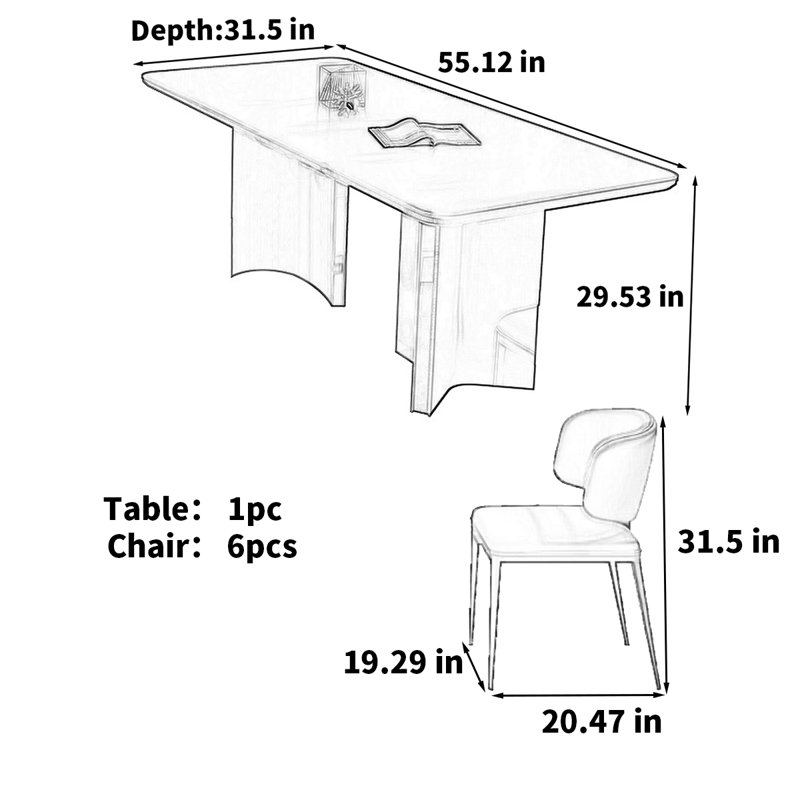 Table rectangulaire légère et moderne, H 29,53 po x L 55,12 po x l 31,5 po