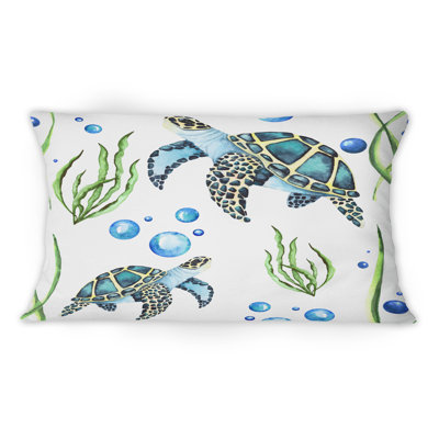 Sea Turtle Seaweed And Bubbles - Coussin décoratif à motif 1