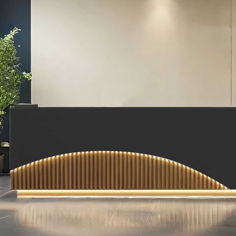 Front Desk Writing Desk with LED Light Effect - Ideal for Salons and Stores, 39.37" H x 94.48" W x 23.62" D, Black