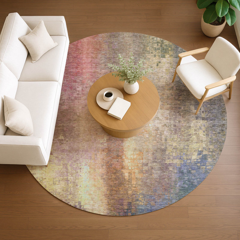Machine Washable Indoor/Outdoor Kaczor ACN2241 Abstract Rug, Round 8'