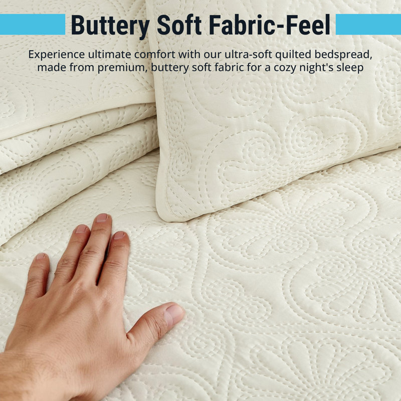 HLC.ME Benji - 3 Piece Quilt Set, Lightweight Bedspread Coverlet Quilt, Queen Quilt + 2 Standard Shams, Beige