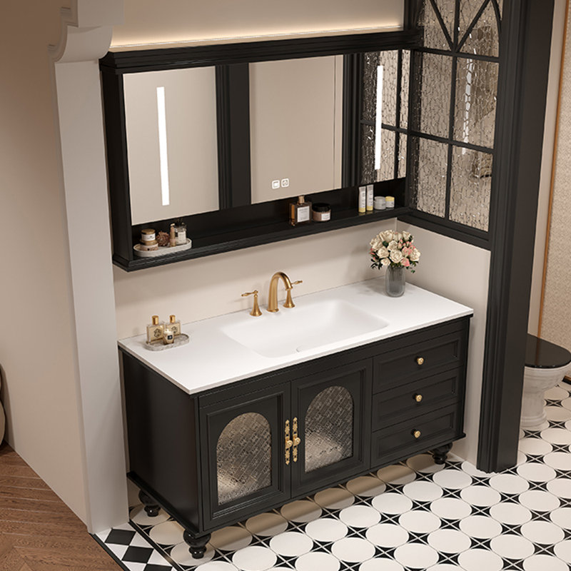 Armoire de salle de bain style rétro français, H 32,28 po x l 47,24 po x P 21,65 po, Noir