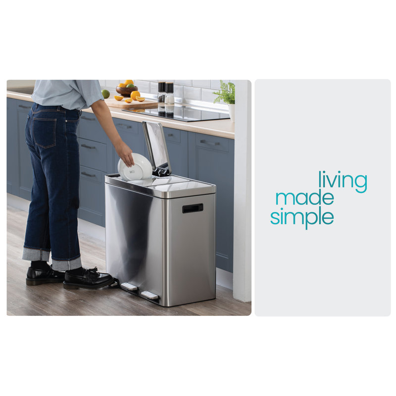 15.9 Gallon Stainless Steel Triple Compartment Pedal Trash Can