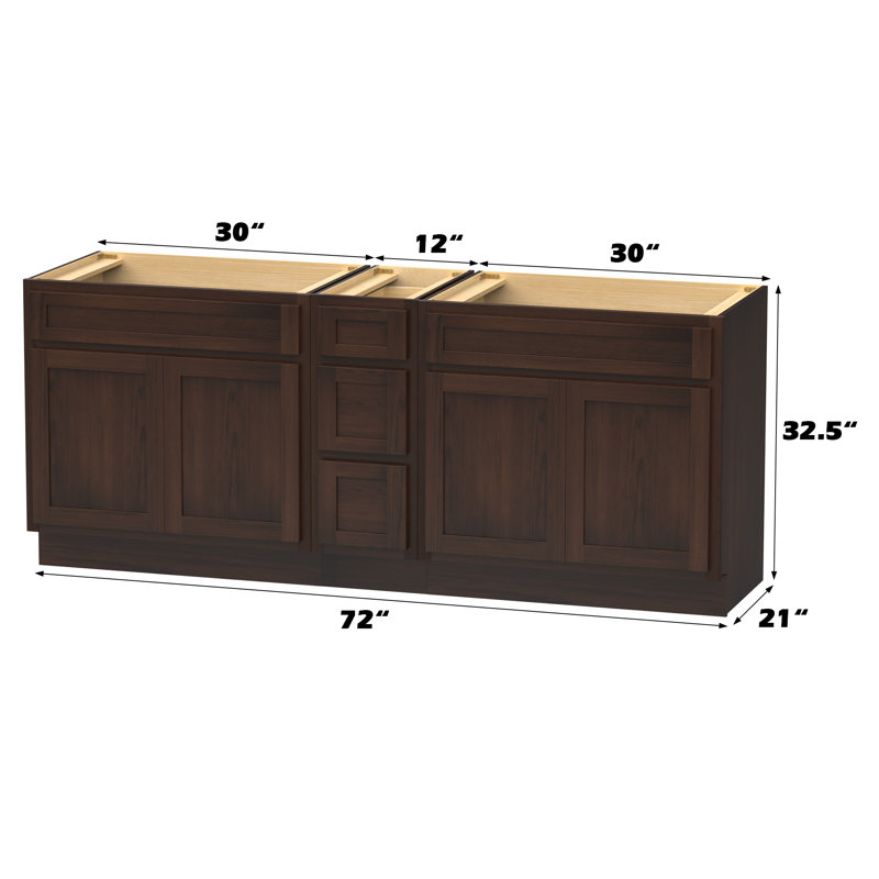 Base de meuble-lavabo double 72 po 72 po, Brun