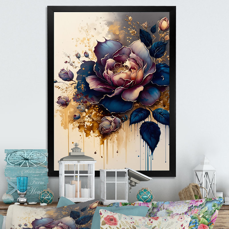 «Night Shade Rose Design II», reproduction sur toile, H 32 po x l 24 po x P 1 po, Cadre photo noir