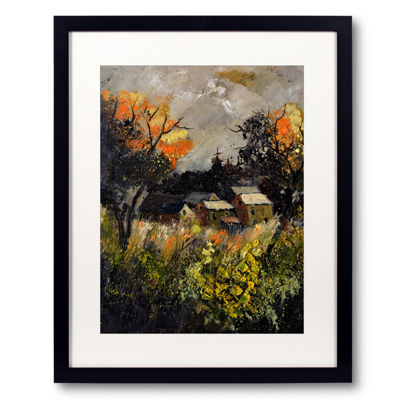 Les maisons isolées par Pol Ledent - Peinture, H 31,2 po x l 25,2 po, Papier avec cadre noir