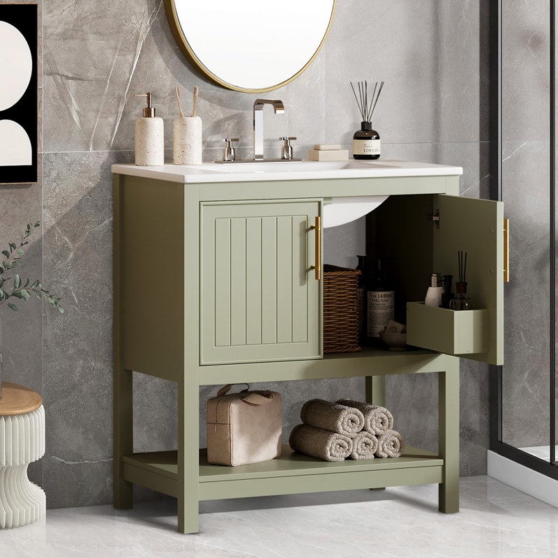 Armoire de meuble-lavabo 30 "avec lavabo en céramique, Vert