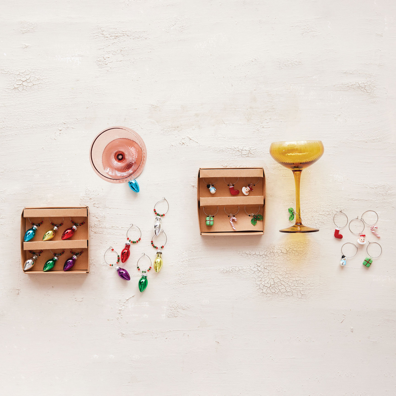 6-Piece Blown Glass Holiday Icon Wine Glass Charms