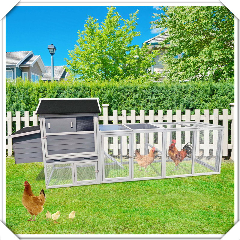 Grande cage à poules en bois, Gris / Noir