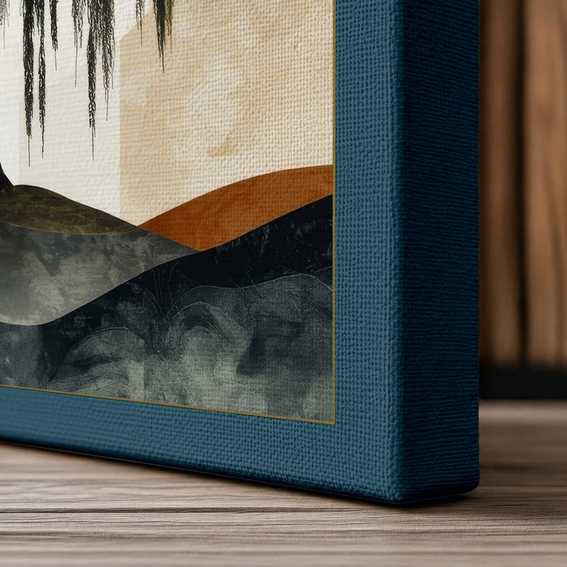 Weeping Willow Japandi - Wrapped Canvas, 24x16 - 61.0 x 40.6 cm, Teal Border