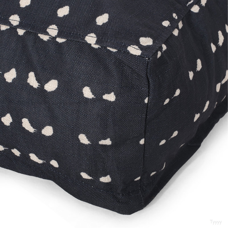 Pouf carré en tissu Dalm, bleu foncé et blanc