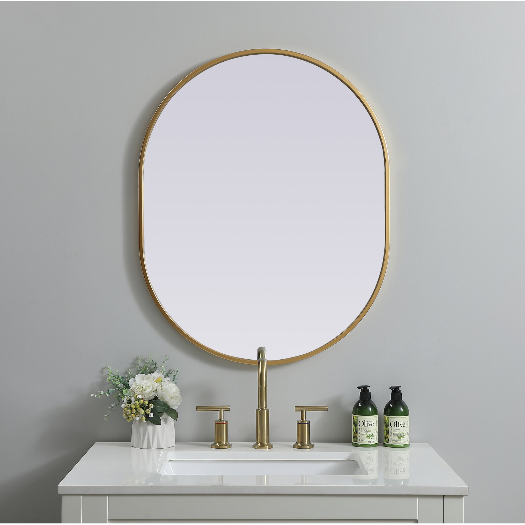 Sabine Metal Pill Wall Mirror, 30" x 24", Brass