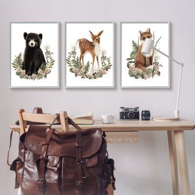 " Floral Woodland Animals " 3 - Pieces