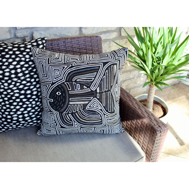 Sallie Duncan Designs Square Indoor/Outdoor Pillow Cover & Insert, Brown/Gray/Cream