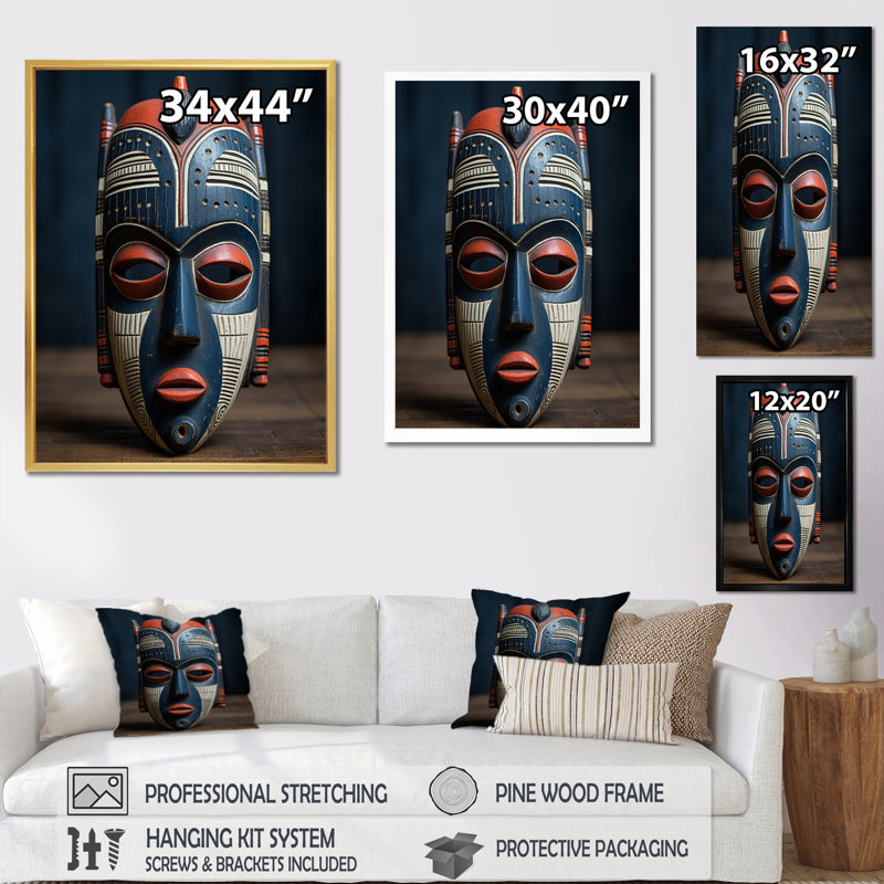 Brookleead - Masque tribal africain Baule II - impression, H 32 po x l 24 po x P 1 po, Toile tendue