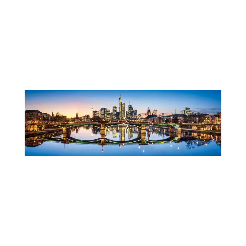 Ignatz-Bubis-Brücke (Ignatz Bubis Bridge) And Skyline Of Frankfurt, Hesse, Germany by Jan Becke - Wrapped Canvas Panoramic Print