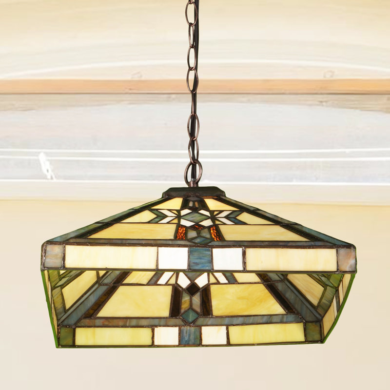 Luminaire suspendu 14 po à 3 lumières en verre coloré de style Tiffany à intensité variable