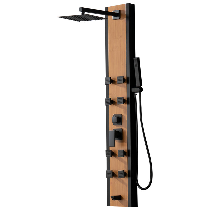 57'' Black and Bamboo Shower Panel System with Body Jets