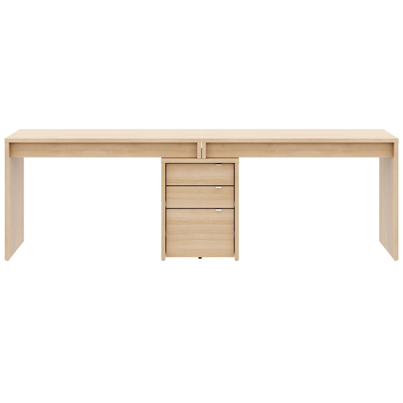 3-piece Home Office With Multi-purpose Storage & Desks, Natural Blonde Oak
