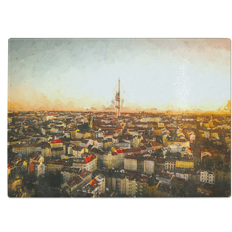 Tempered Glass Skyline of Prague Chopping Board, 28.5 cm W x 20 cm L
