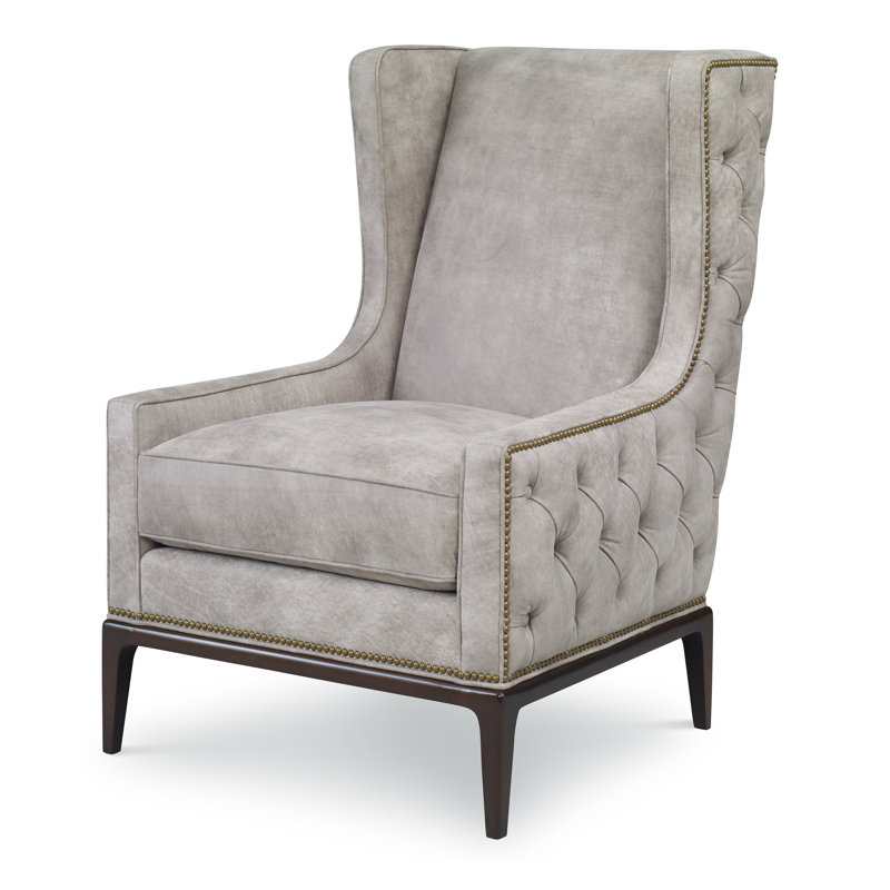Fauteuil à oreilles 28 po Claxton, Lin de Venise, Laiton délavé petit, Noyer américain