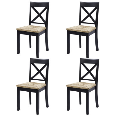 Chaise en bois massif de style campagnard à dossier en X avec siège tissé