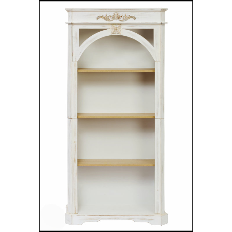 Bibliothèque antique à 4 niveaux, grand rangement au sol, finition blanche rétro pour la maison et le bureau