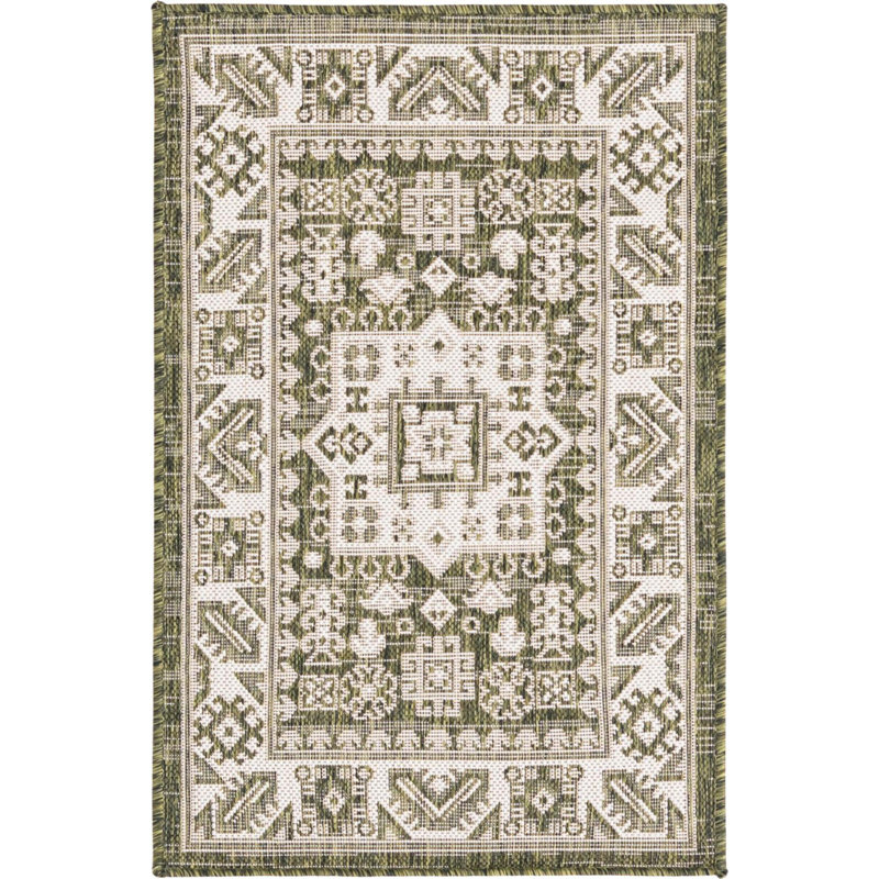 Outdoor Chand Area Rug Ivory-Green Color, Rectangle 2'2" x 3'