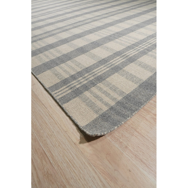 Gray Hand-Knotted Wool Soft Plaid Weave Geometric Modern Contemporary Carpet Rug, 10' x 14'