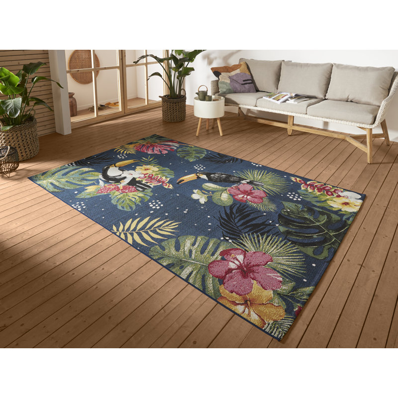 Machine Woven Blue Indoor / Outdoor Rug, Runner 80 x 165cm