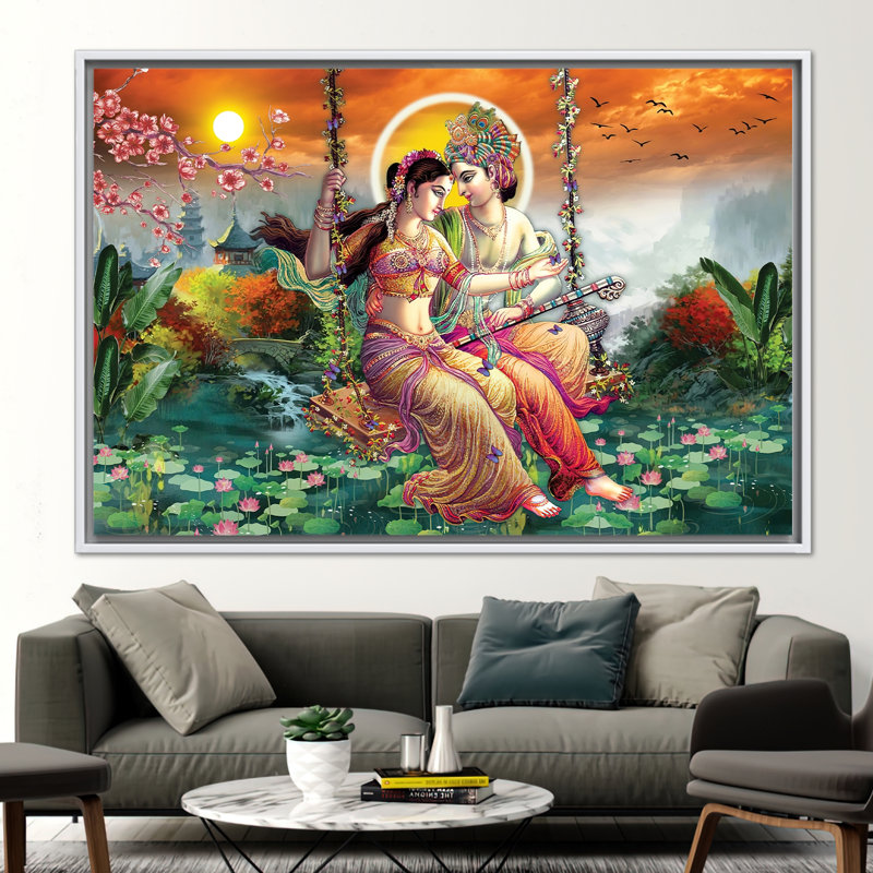 Art indien Radha Krishna: impression sur toile 3D de peinture indienne pour cadeau de décoration spirituelle, Blanc