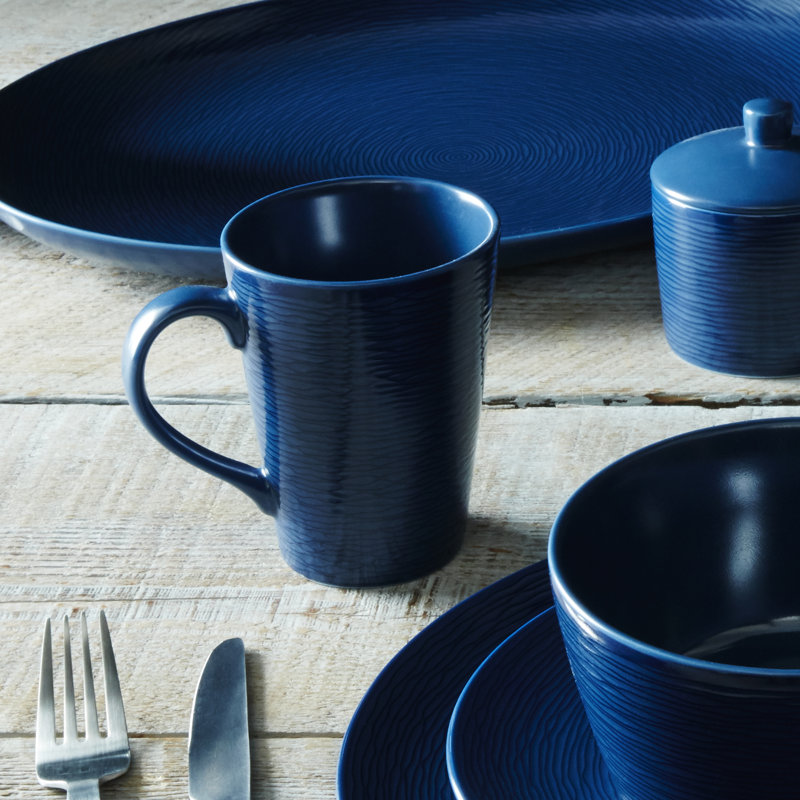 Navy Ceramic Textured Accent Mug Set, 12 Oz
