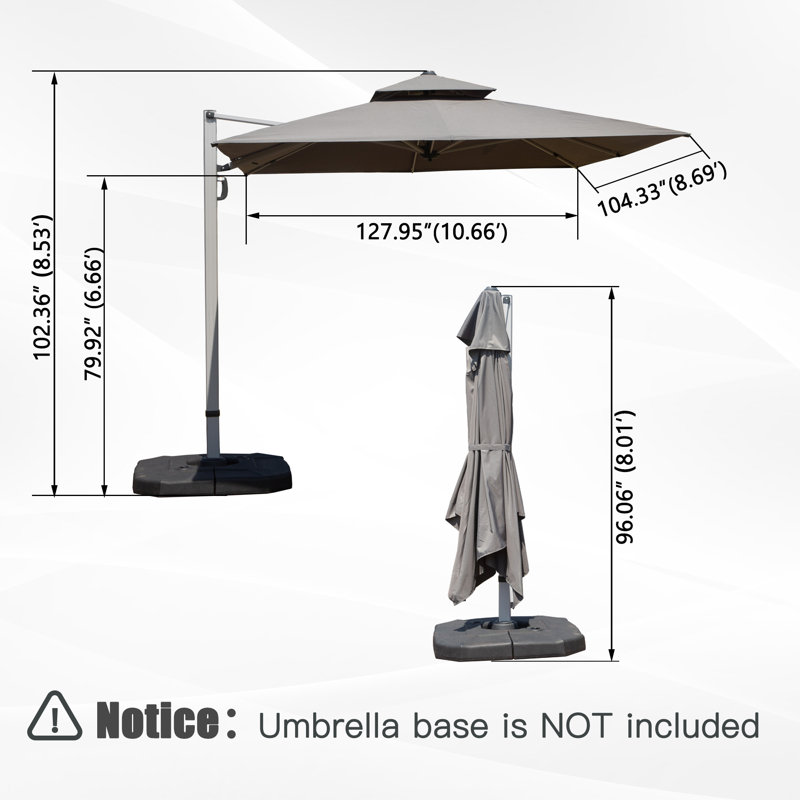 Parasol en porte-à-faux rectangulaire 9 pi x 11 pi avec mât central (base non incluse), Gris