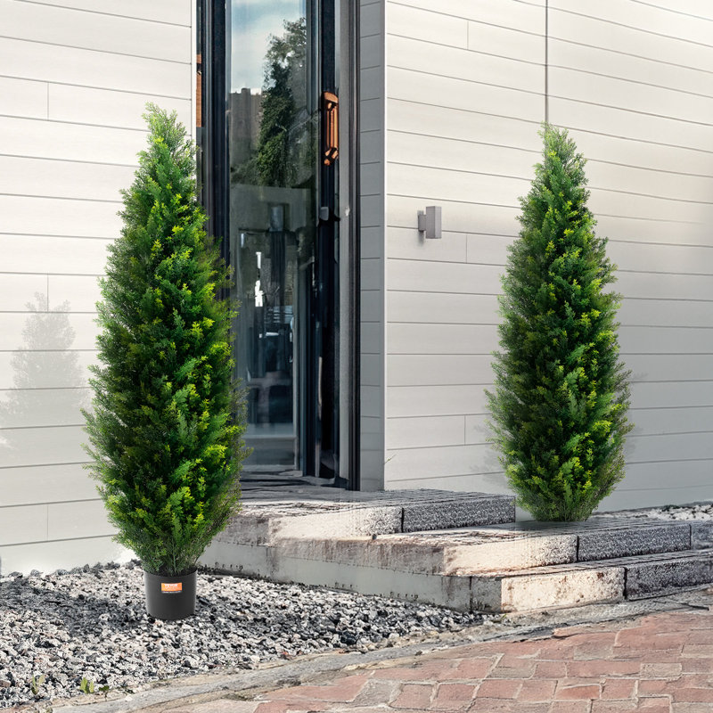 Ensemble de 2 fausses plantes artificielles en cèdre, H 60 po x l 5,9 po x P 5,1 po