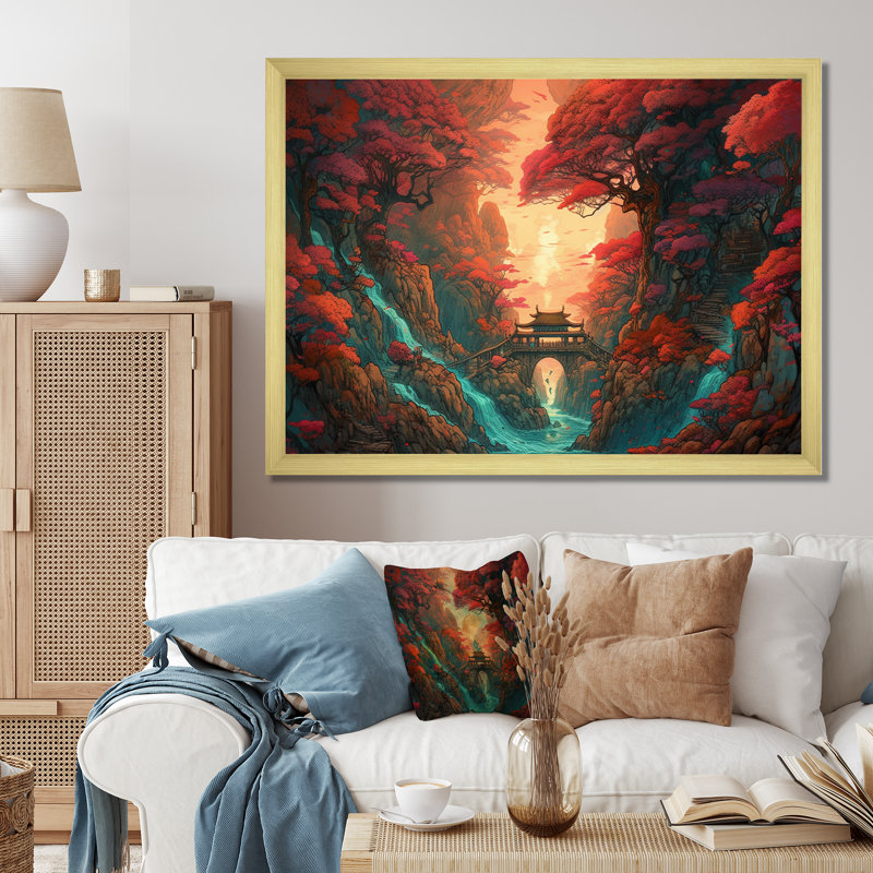 Érable rouge japonais Nayima I - reproduction sur toile, H 12 po x l 20 po x P 1 po, Encadrement doré