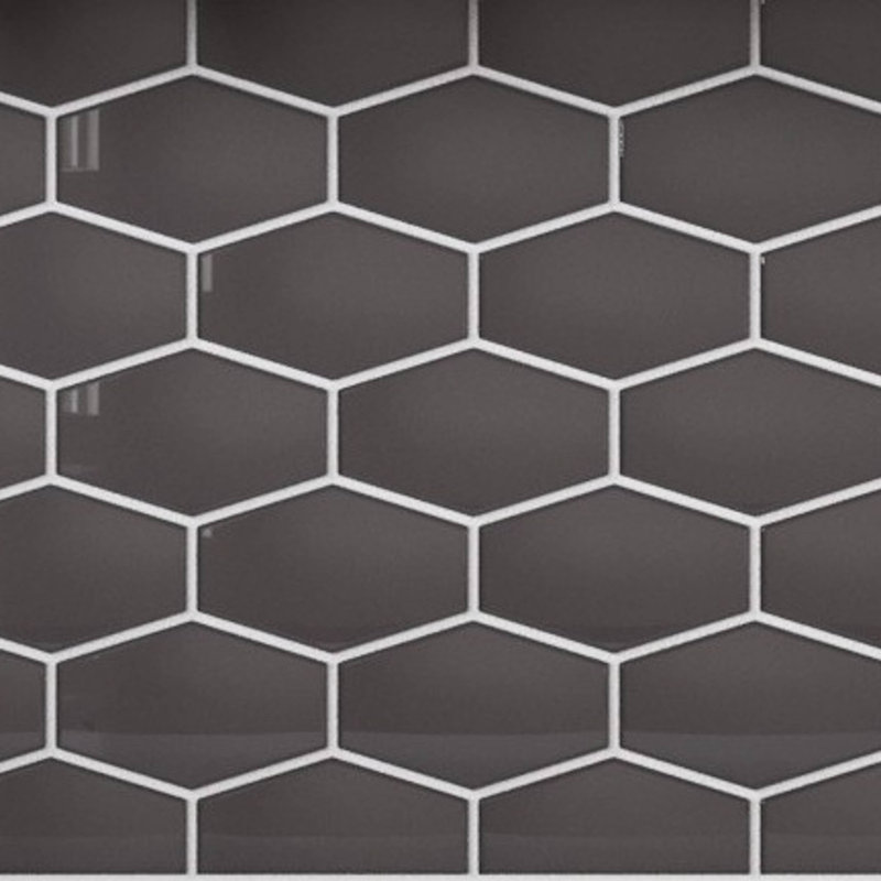 Long Hex 10.60in.x11 in. Glass Mosaic Tile, Carbon Gloss