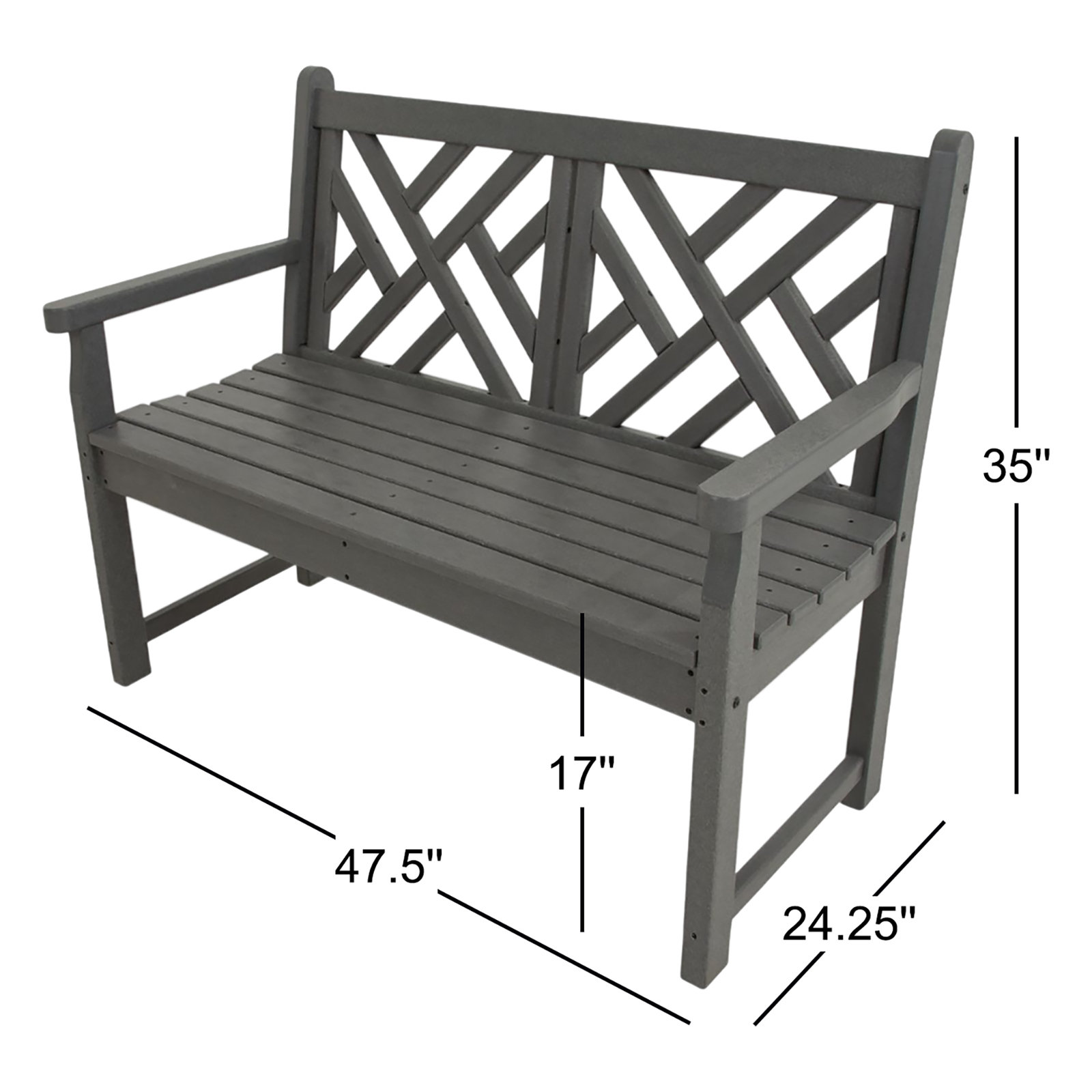 POLYWOOD® Chippendale 47" Garden Bench, Slate Gray