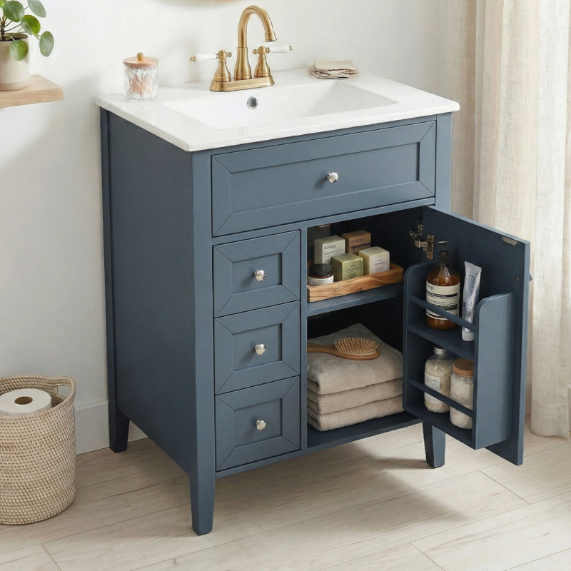 Meuble-lavabo 24 po avec lavabo en céramique, Bleu gris