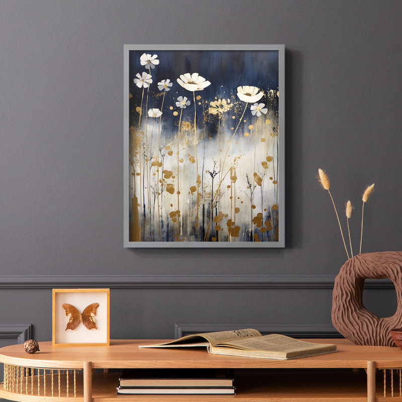 FLORAL Series CCCCXC III - Impression encadrée de qualité supérieure - Prêt à être accroché - Aucun clou requis, Gris