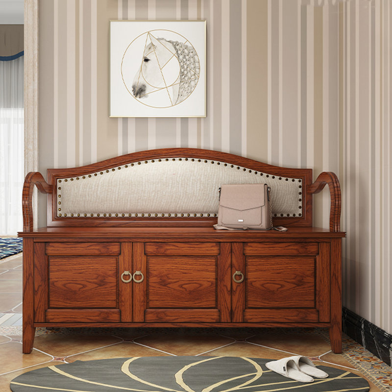 Banc de rangement rembourré pour chaussures, Beige / cerise