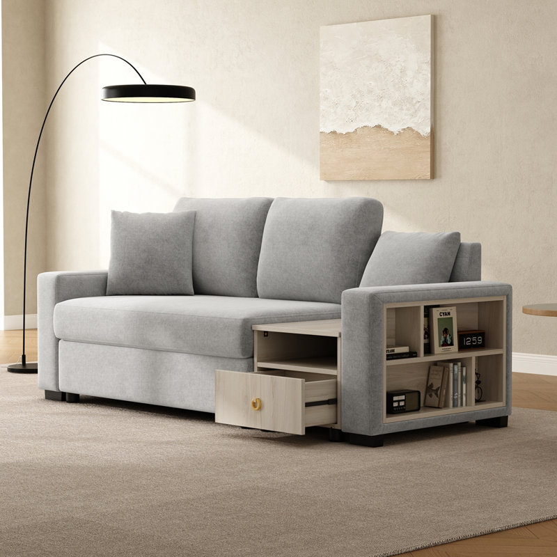 Canapé modulaire rembourré avec accoudoirs et console centrale, Gris