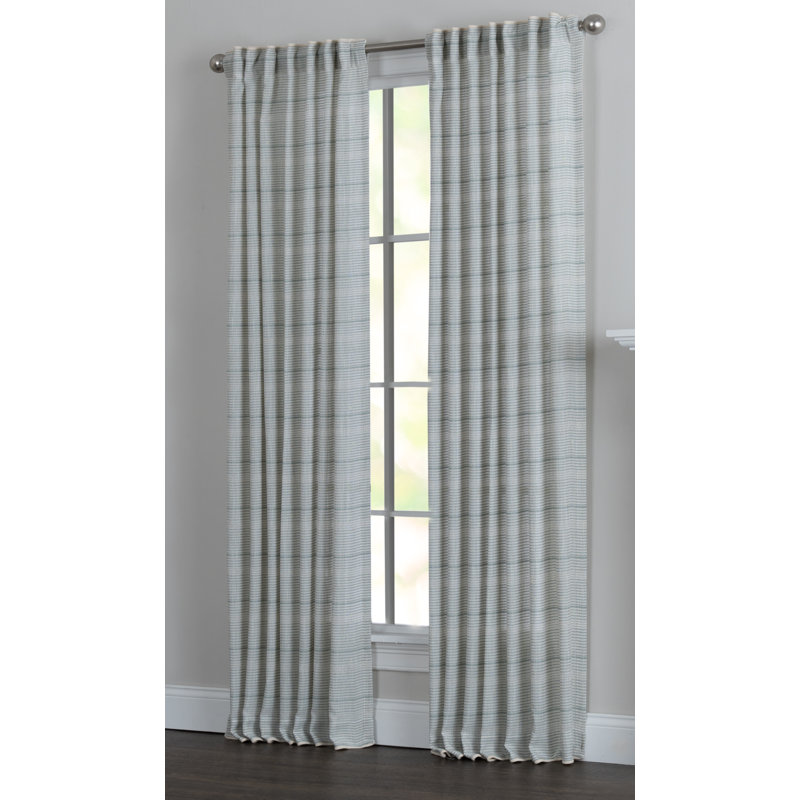 McManus Polyester / Linen Light-Filtering Horizonal Stripped Curtain Panel with Rod Pocket Top and Hidden Back Tabs , Aloe