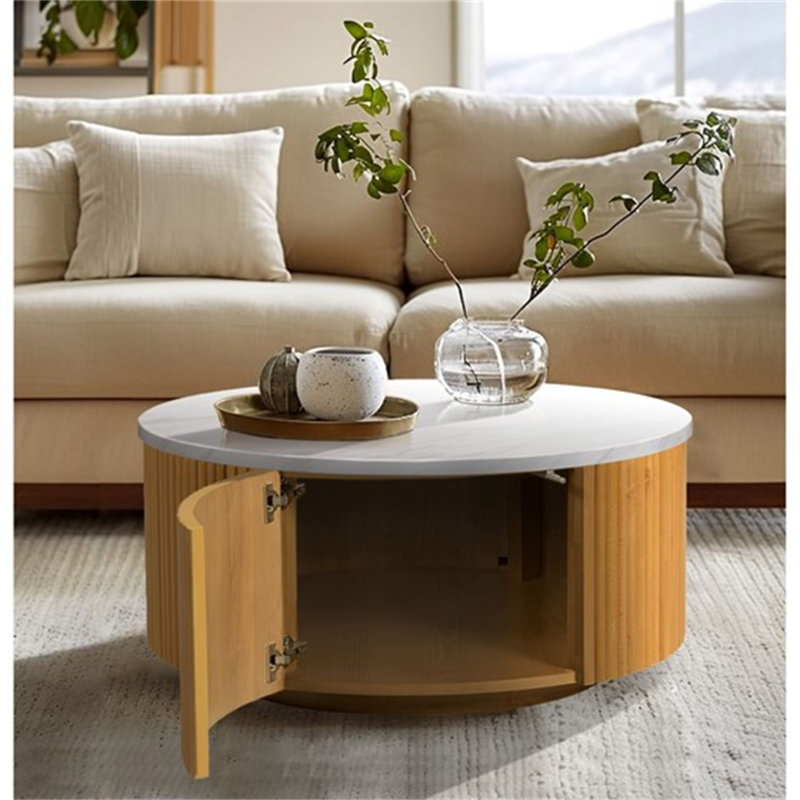 Table basse ronde en faux marbre blanc avec rangement naturel / faux marbre blanc Voir ci-dessous