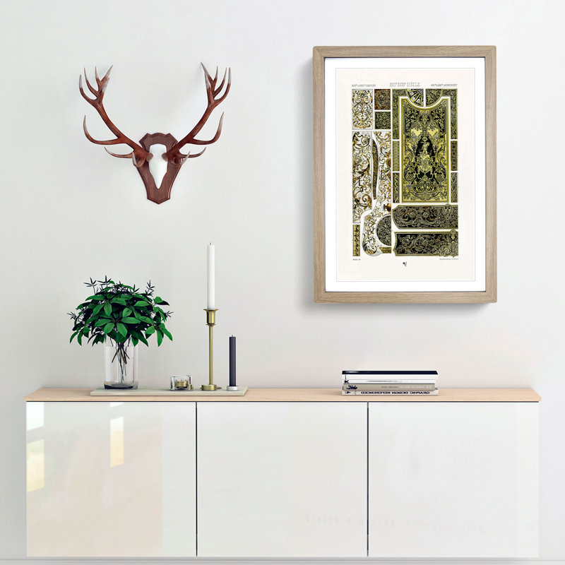 17th and 18th Century Pattern with Scrolls and Birds by Albert Racinet - Picture Frame Print, 65cm H x 48cm W x 2cm D