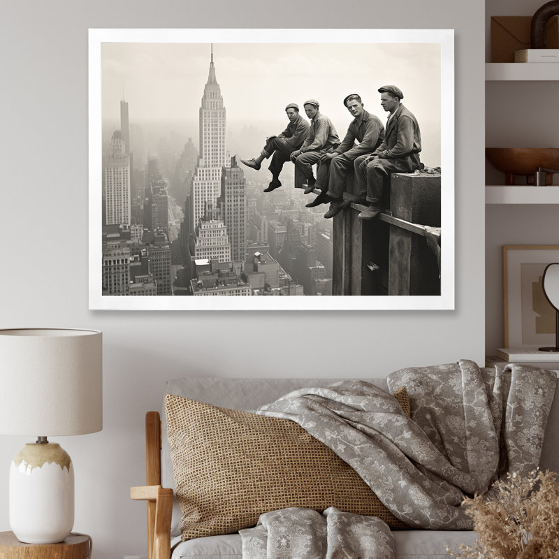 Art rétro de New York Empire State Building - New York, art mural, H 34 po x l 44 po x P 1,5 po, Cadre flottant blanc