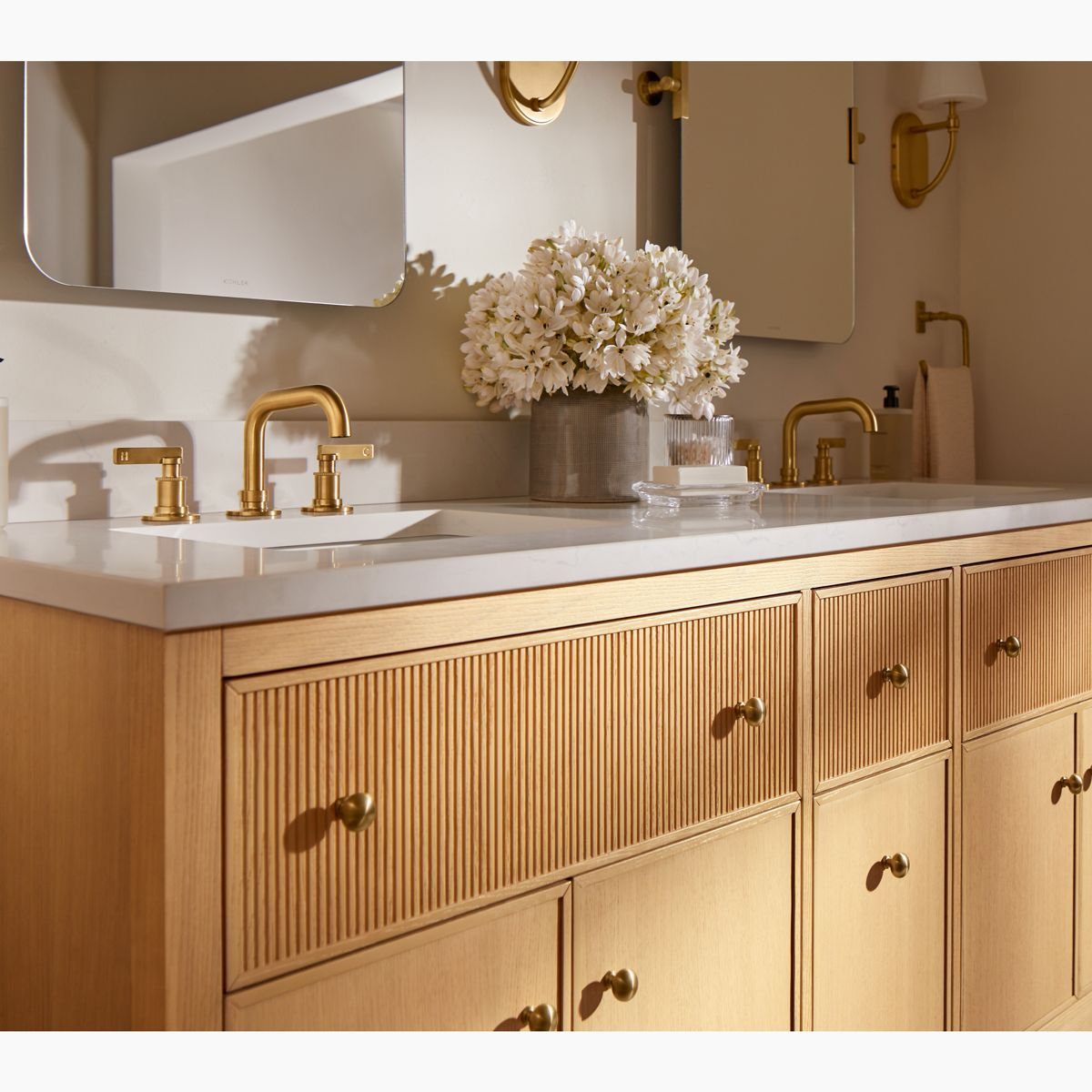 Castia Widespread Bathroom Faucet - 0.5 GPM, Vibrant Brushed Moderne Brass