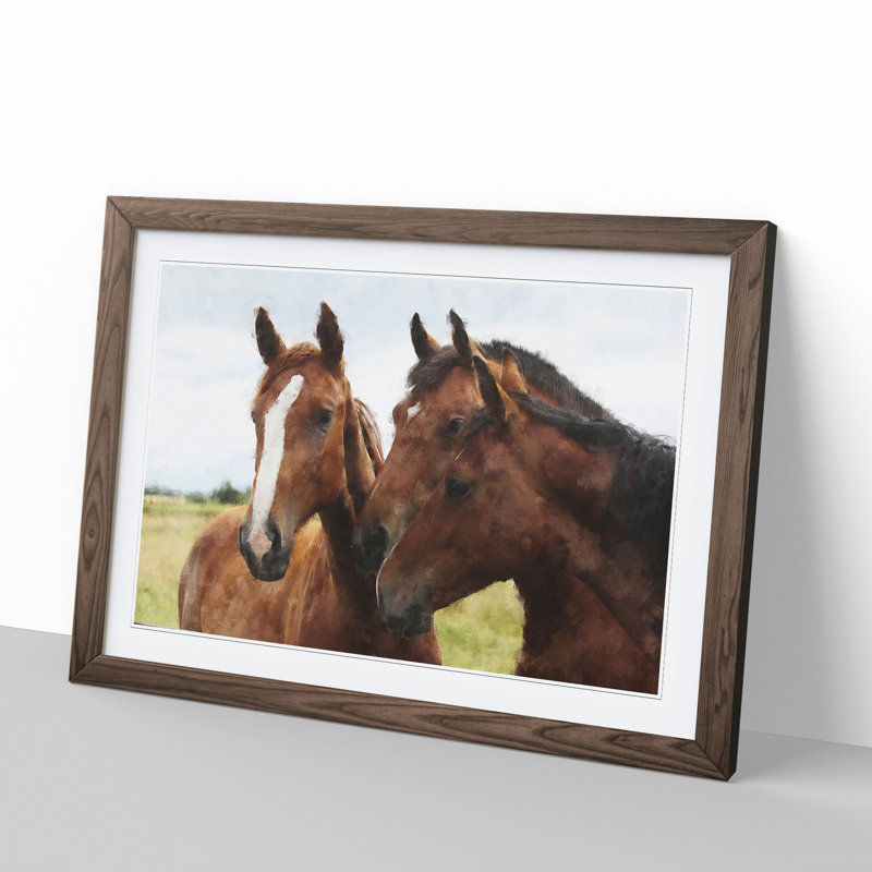 Three Horses - Picture Frame Graphic Art, Walnut, 27cm H x 36cm W x 2cm D