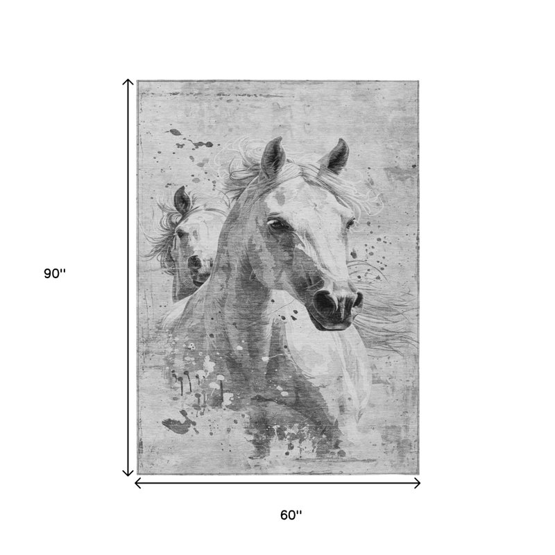 Tapis d'intérieur lavable à cheval gris 5 pi x 8 pi