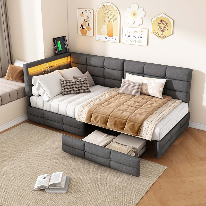 Chippenham Daybed With 2 Drawers Without Matress, European Single (90 x 200 cm), Grey