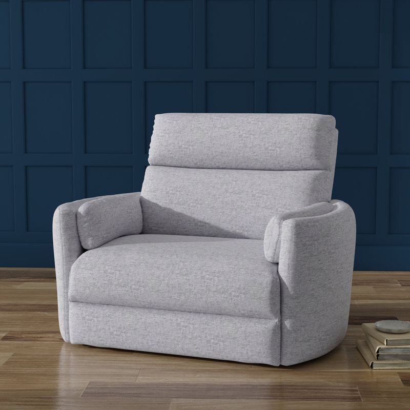 Diton Power Glider Recliner with Round Arms, Mineral Light Gray Chenille